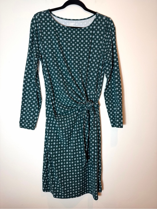 Lands' End Dresses & Skirts - Lands' End Green Polka Dot Cotton Modal Boatneck Tie Waist Dress Size Medium